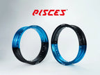 Jeu de jantes avant et arrière 17 pouces Pisces Custom bicolores bleu et noir pour Supermoto.