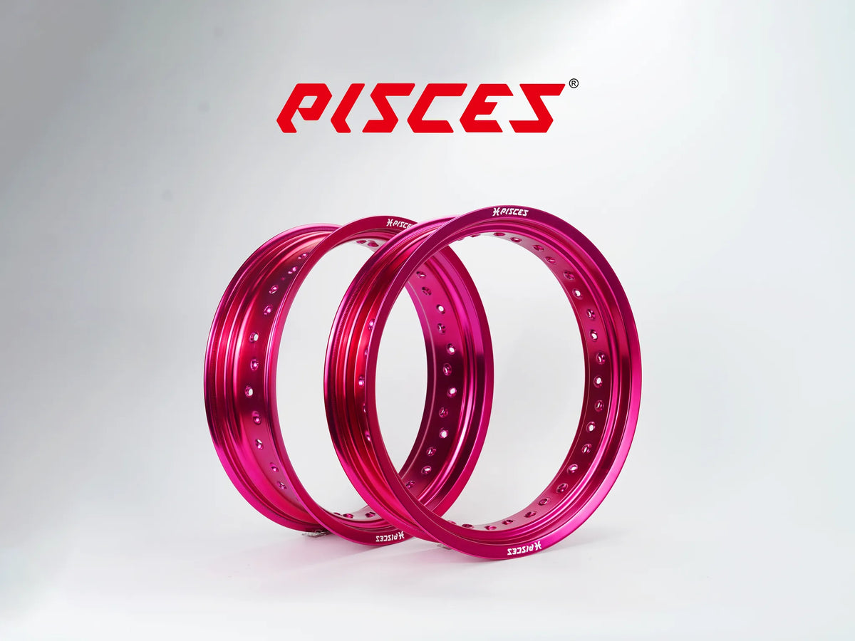 Jantes avant et arrière 17 pouces roses Pisces Custom pour Supermoto.