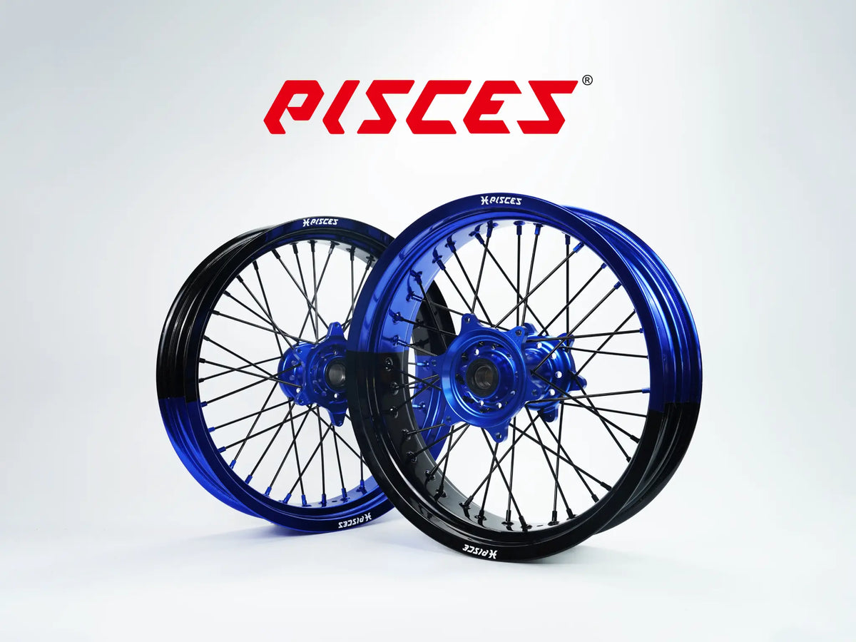 Jeu de roues Supermoto Honda CR CRF XR Deux Couleurs — jante bleue et noire avec moyeu bleu — référence de couleur personnalisée