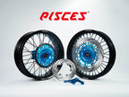 Beta RR RX Single Color Supermoto wheels kit - black rim, light blue hub, black spokes, light blue nipples, light blue brake kit - custom color reference