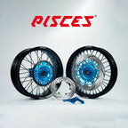 Husaberg FC FE FX TE Single Color Supermoto wheels kit - black rim, light blue hub, black spokes, light blue nipples, light blue brake kit - custom color reference