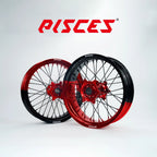 Jeu de roues Supermoto Yamaha YZ YZ-F WR Deux Couleurs — jante rouge et noire avec moyeu rouge — référence de couleur personnalisée