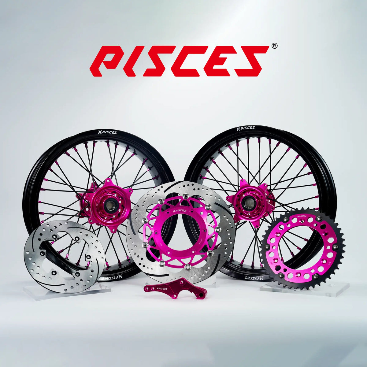 Beta RR RX Single Color Supermoto wheels kit - black rim, pink hub, black spokes, pink nipples, pink brake kit - custom color reference