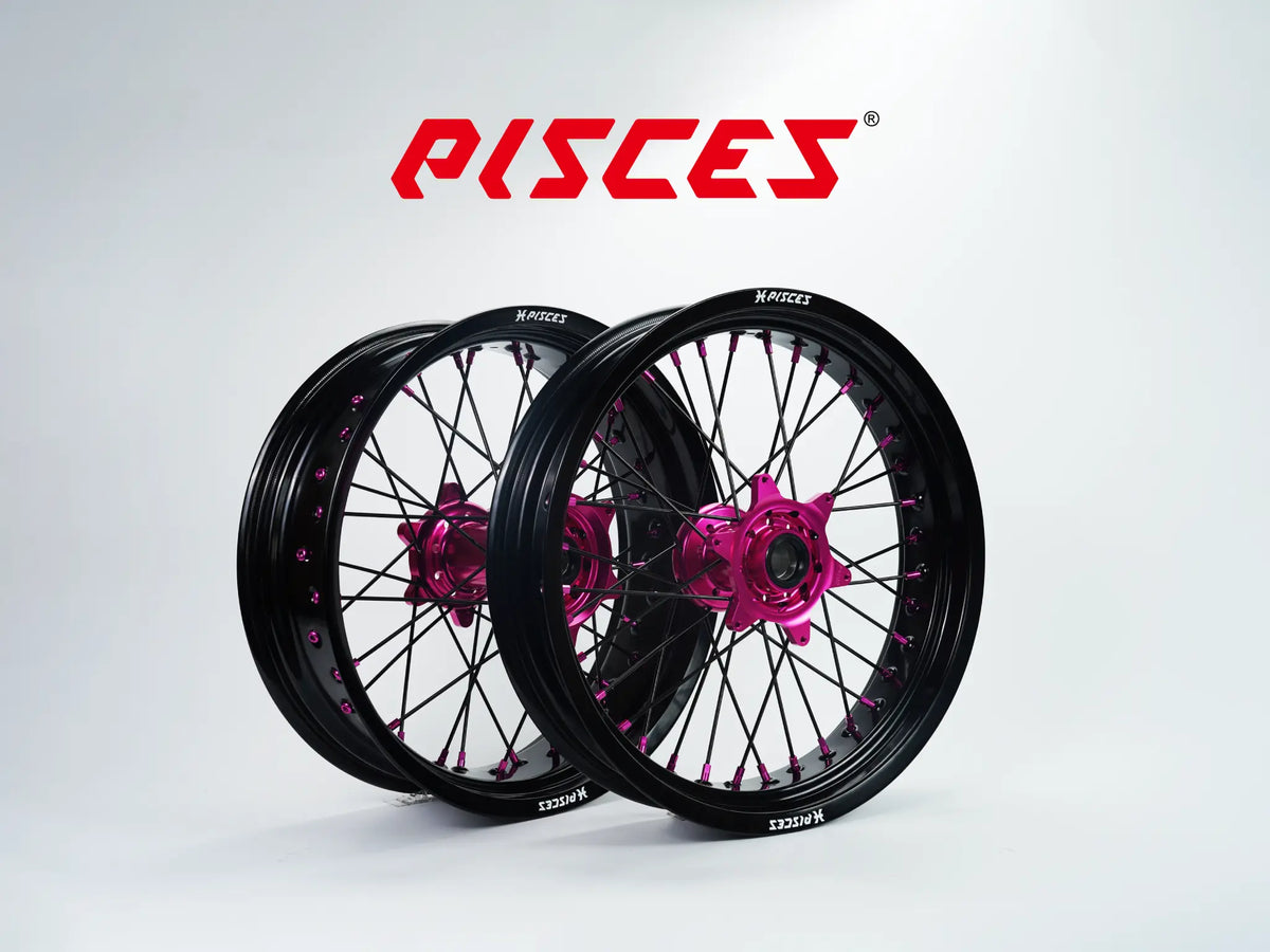 KTM EXC SX-F SMR Single Color Supermoto wheels - black rim, pink hub, black spokes, pink nipples - custom color reference