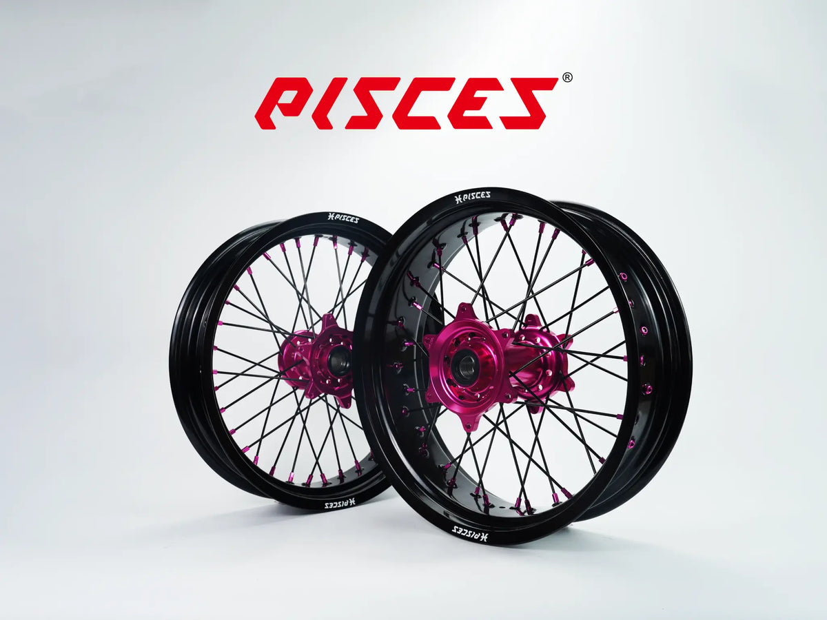 Ducati Desmo Single Color Supermoto wheels - black rim, pink hub, black spokes, pink nipples - custom color reference