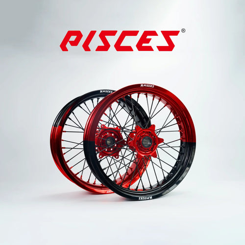 Jeu de roues Supermoto Beta RR RX Deux Couleurs — jante rouge et noire avec moyeu rouge — référence de couleur personnalisée