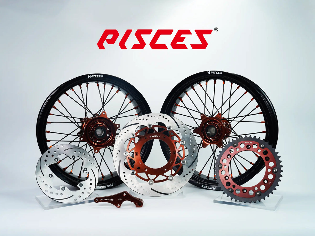 Rieju MR Single Color Supermoto wheels kit - black rim, brown hub, black spokes, brown nipples, brown brake kit - custom color reference