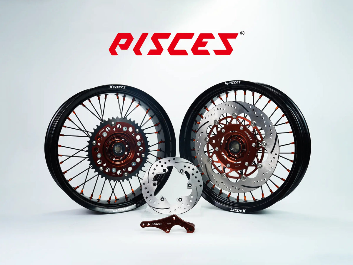 Honda CR CRF XR Single Color Supermoto wheels kit - black rim, brown hub, black spokes, brown nipples, brown brake kit - custom color reference