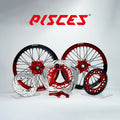 Kit de roues Supermoto Honda CR CRF XR Deux Couleurs — jante rouge et noire avec moyeu rouge et kit de freinage rouge — référence de couleur personnalisée