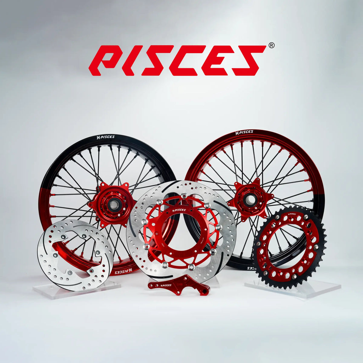 Kit de roues Supermoto Honda CR CRF XR Deux Couleurs — jante rouge et noire avec moyeu rouge et kit de freinage rouge — référence de couleur personnalisée