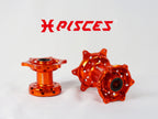 Jeu de moyeux avant et arrière orange Pisces Custom pour Supermoto, MX et Enduro.