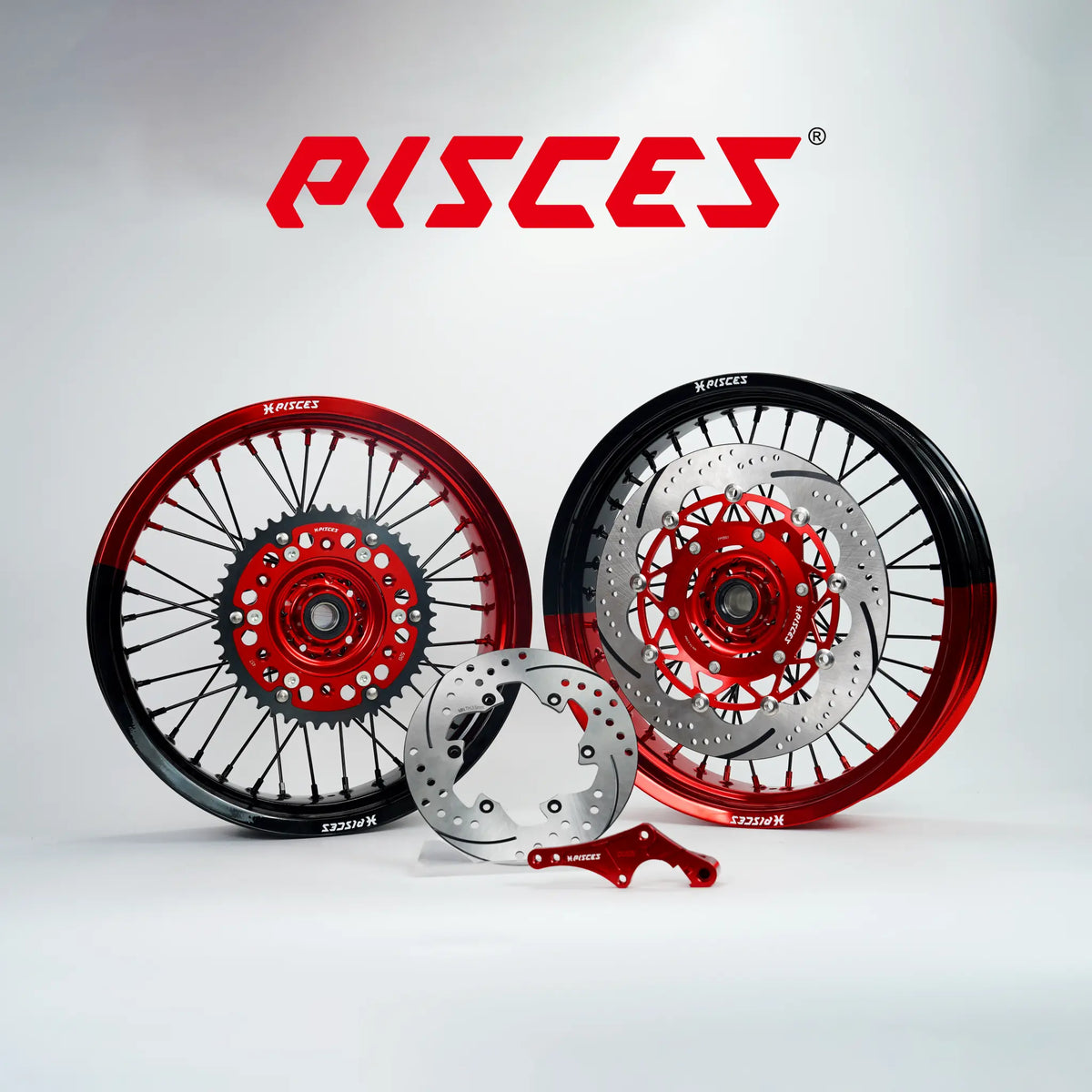 Kit de roues Supermoto Yamaha YZ YZ-F WR Deux Couleurs — jante rouge et noire avec moyeu rouge et kit de freinage rouge — référence de couleur personnalisée