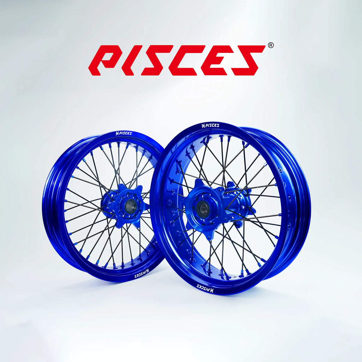 Kawasaki KX KX-F KX-X Single Color Supermoto wheels - blue rim, blue hub, black spokes, blue nipples - custom color reference