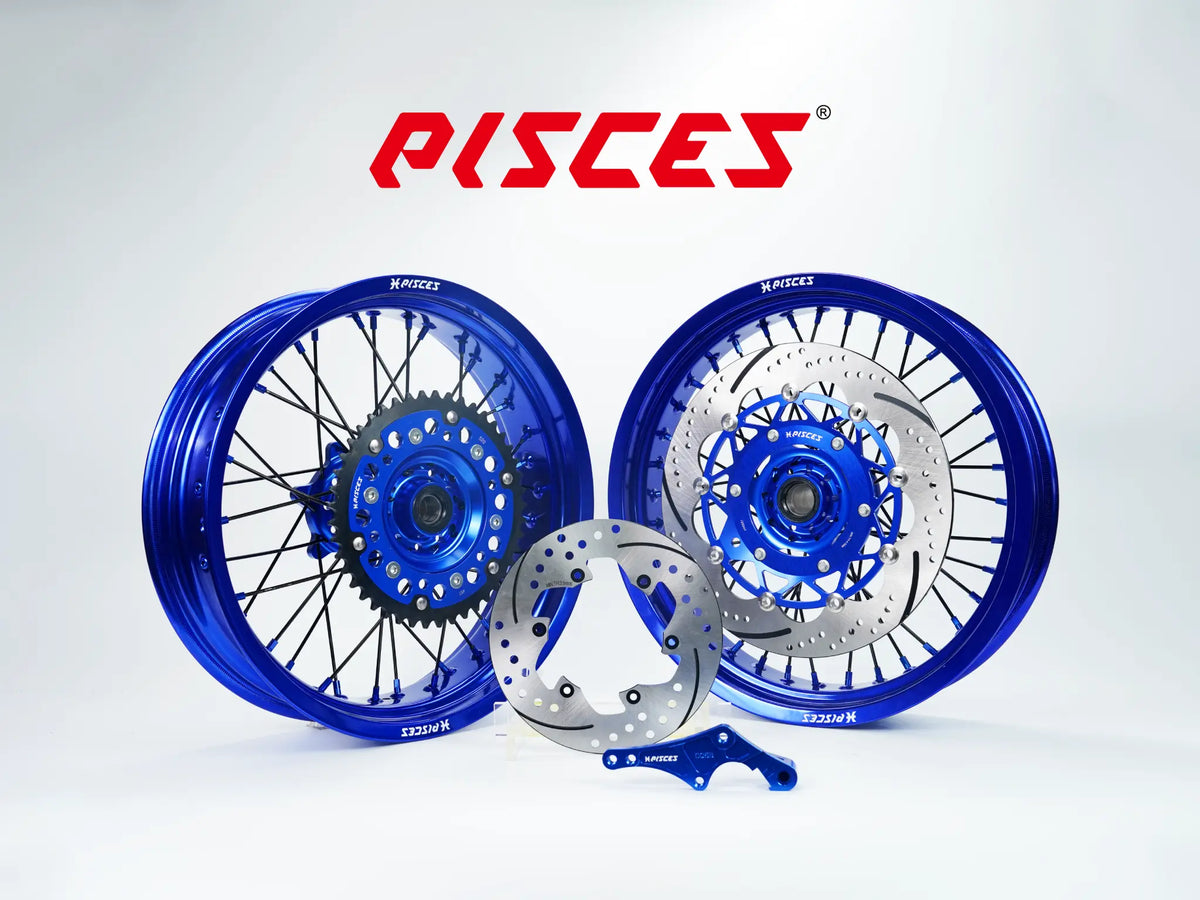 Beta RR RX Single Color Supermoto wheels kit - blue rim, blue hub, black spokes, blue nipples, blue brake kit - custom color reference