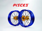 Honda CR CRF XR Single Color Supermoto wheels - blue rim, gold hub, black spokes, gold nipples - custom color reference