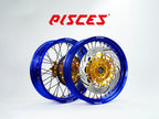 Honda CR CRF XR Single Color Supermoto wheels kit - blue rim, gold hub, black spokes, gold nipples, gold brake kit - custom color reference