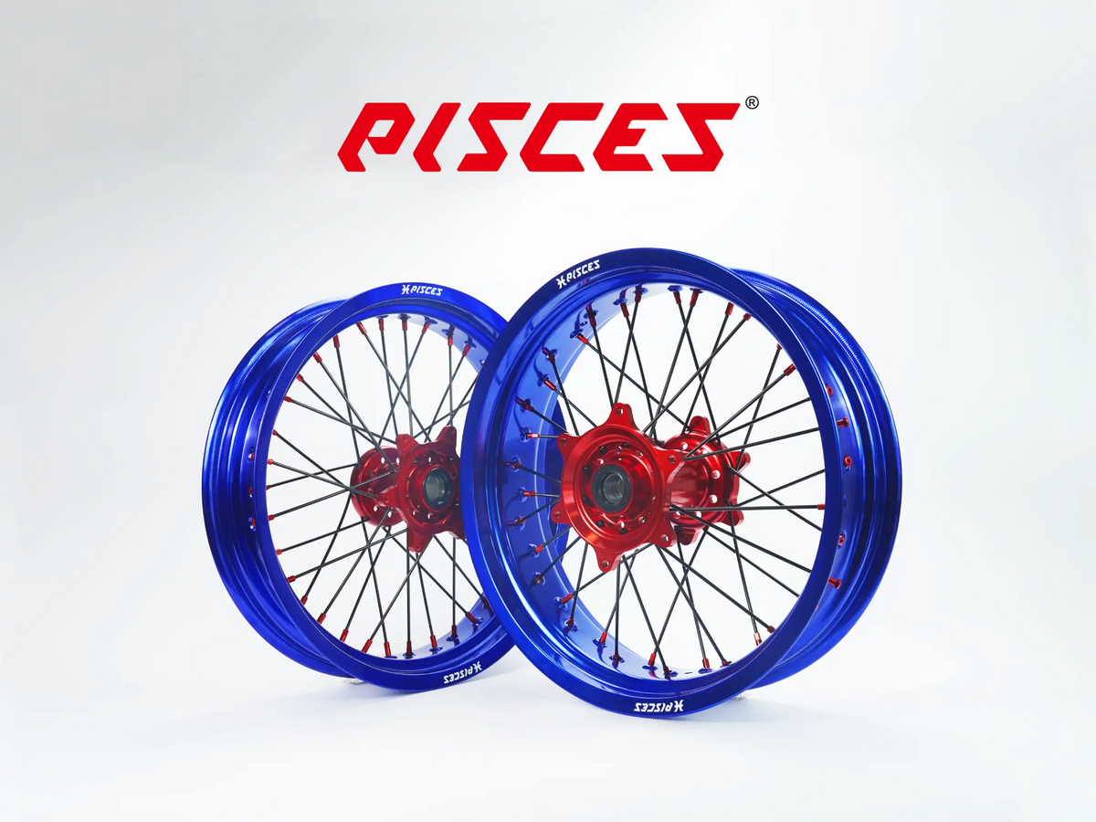 GASGAS EC ES EX MC Single Color Supermoto wheels - blue rim, red hub, black spokes, red nipples - custom color reference