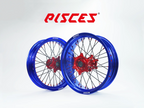 Husqvarna FC FE TE TC TX Single Color Supermoto wheels - blue rim, red hub, black spokes, red nipples - custom color reference