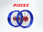 Honda CR CRF XR Single Color Supermoto wheels - blue rim, red hub, black spokes, red nipples - custom color reference