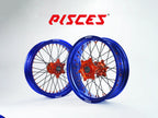 Honda CR CRF XR Single Color Supermoto wheels - blue rim, orange hub, black spokes, orange nipples - custom color reference