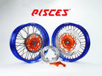 Ducati Desmo Single Color Supermoto wheels kit - blue rim, orange hub, black spokes, orange nipples, orange brake kit - custom color reference