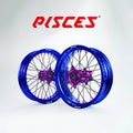 Honda CR CRF XR Single Color Supermoto wheels - blue rim, purple hub, black spokes, purple nipples - custom color reference