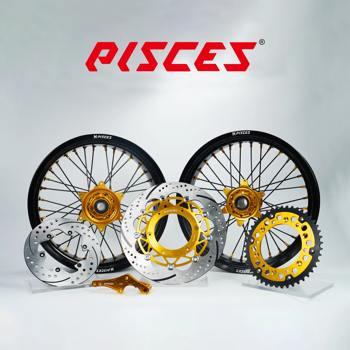 Honda CR CRF XR Single Color Supermoto wheels kit - black rim, gold hub, black spokes, gold nipples, gold brake kit - custom color reference