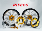 Kit de roues Supermoto Yamaha YZ YZ-F WR Couleur Unique — jante noire, moyeu doré, rayons noirs, écrous dorés, kit de freinage doré — référence de couleur personnalisée