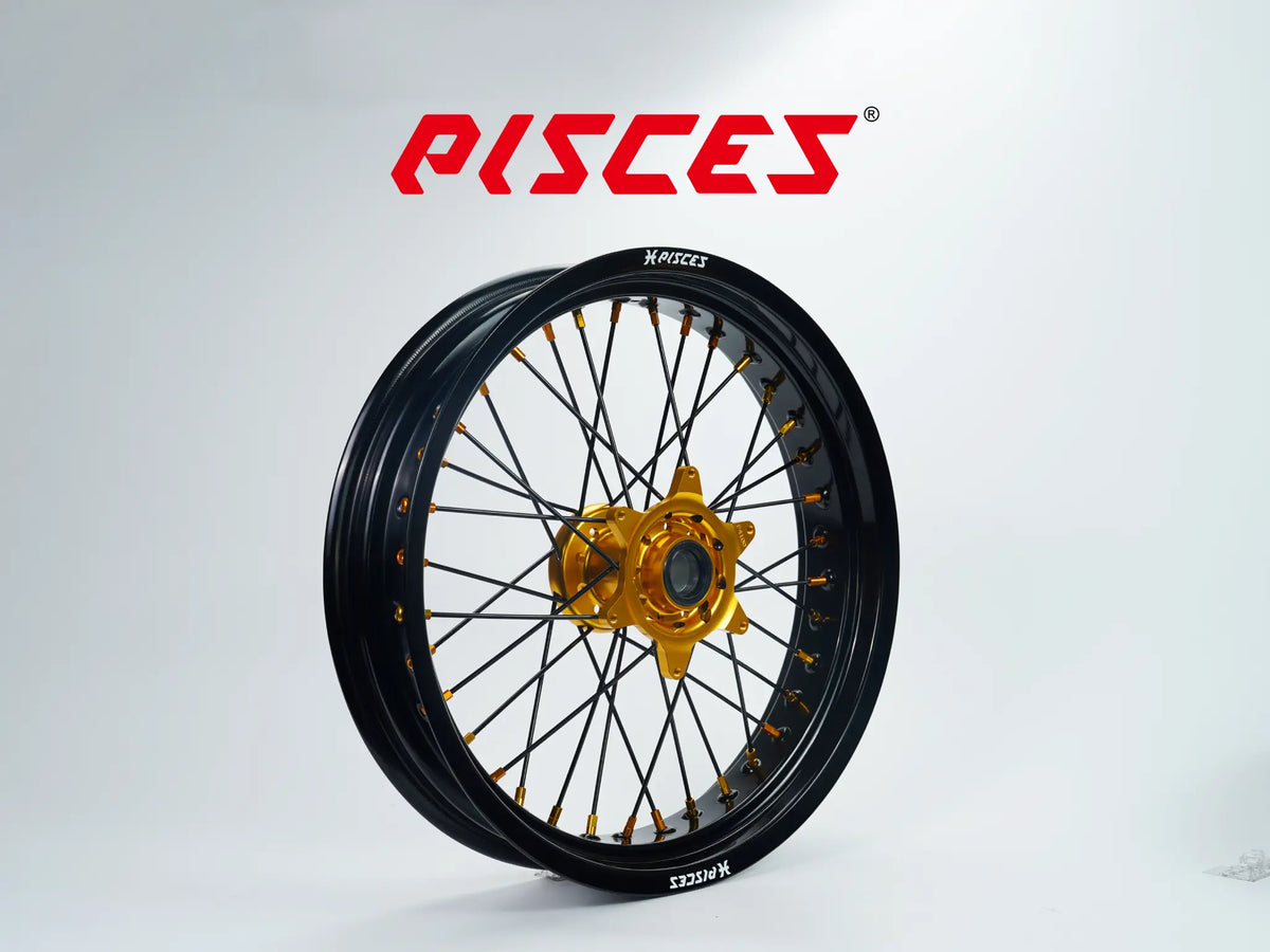 Husqvarna FC FE TE TC TX Single Color Supermoto wheels - black rim, gold hub, black spokes, gold nipples - custom color reference