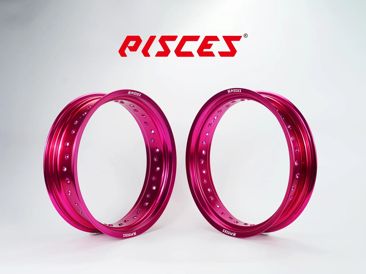 Jeu de jantes avant et arrière 17 pouces roses Pisces Custom pour Supermoto.