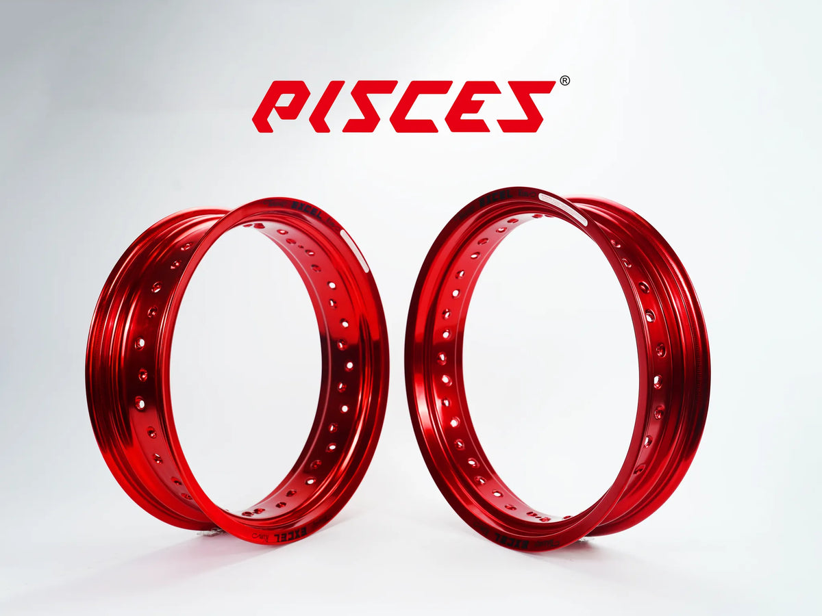 Jeu de jantes avant et arrière Excel 17 pouces rouges pour Supermoto.