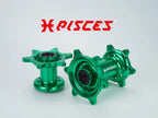 Jeu de moyeux avant et arrière verts Pisces Custom pour Supermoto, MX et Enduro.