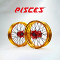 Husqvarna FC FE TE TC TX Single Color Supermoto wheels - gold rim, red hub, black spokes, red nipples - custom color reference