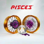 Fantic XE XEF XX Single Color Supermoto wheels kit - gold rim, purple hub, black spokes, purple nipples, purple brake kit - custom color reference