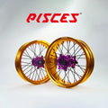 Husqvarna FC FE TE TC TX Single Color Supermoto wheels - gold rim, purple hub, black spokes, purple nipples - custom color reference