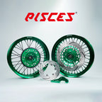 Fantic XE XEF XX Single Color Supermoto wheels kit - green rim, green hub, black spokes, green nipples, green brake kit - custom color reference