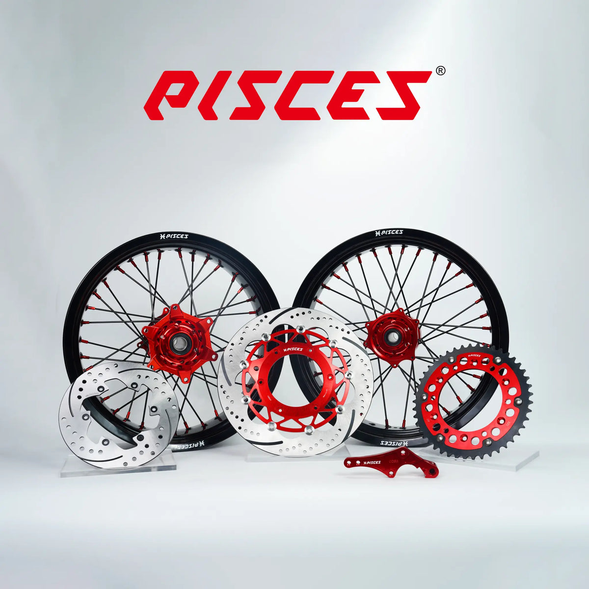 GASGAS EC ES EX MC Single Color Supermoto wheels kit - black rim, red hub, black spokes, red nipples, red brake kit - custom color reference