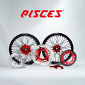 Kit de roues Supermoto Yamaha YZ YZ-F WR Couleur Unique — jante noire, moyeu rouge, rayons noirs, écrous rouges, kit de freinage rouge — référence de couleur personnalisée