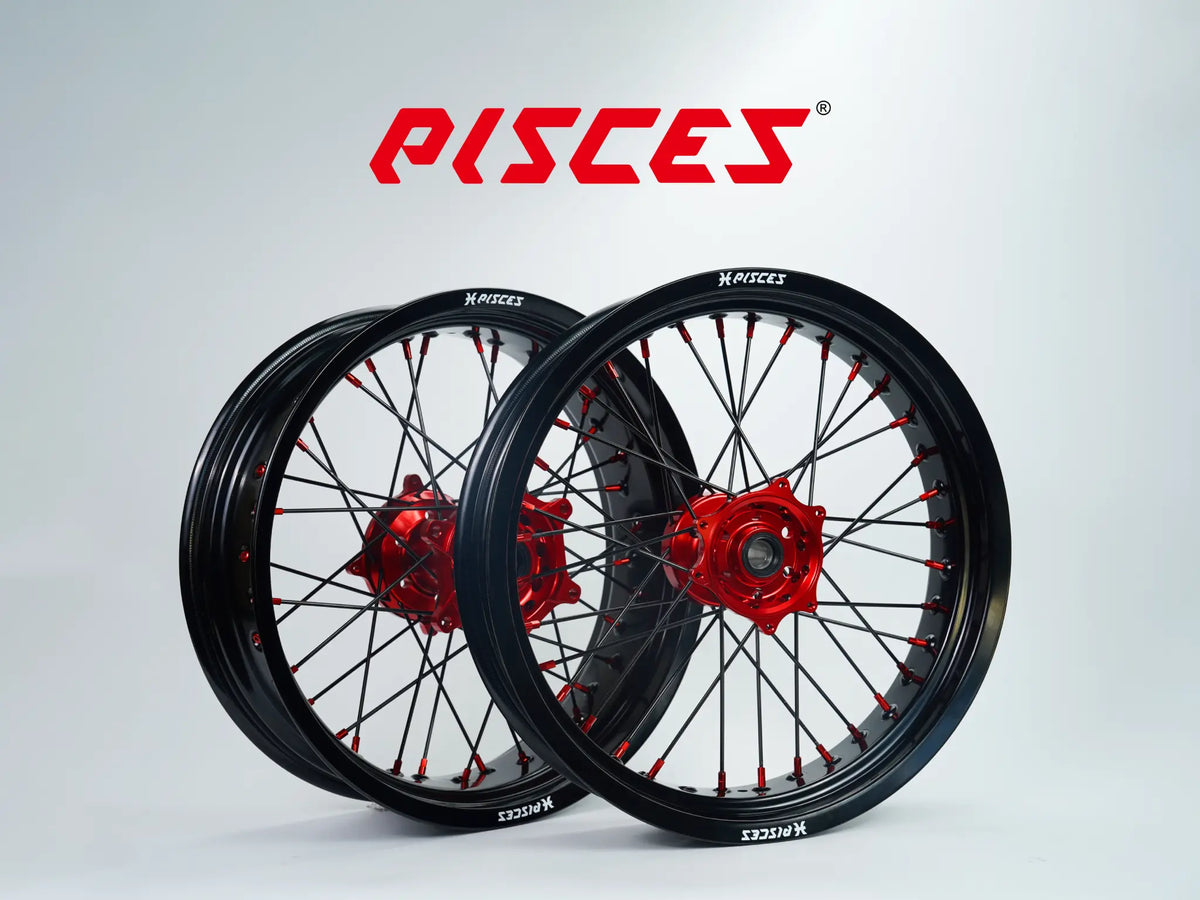 Husaberg FC FE FX TE Single Color Supermoto wheels - black rim, red hub, black spokes, red nipples - custom color reference