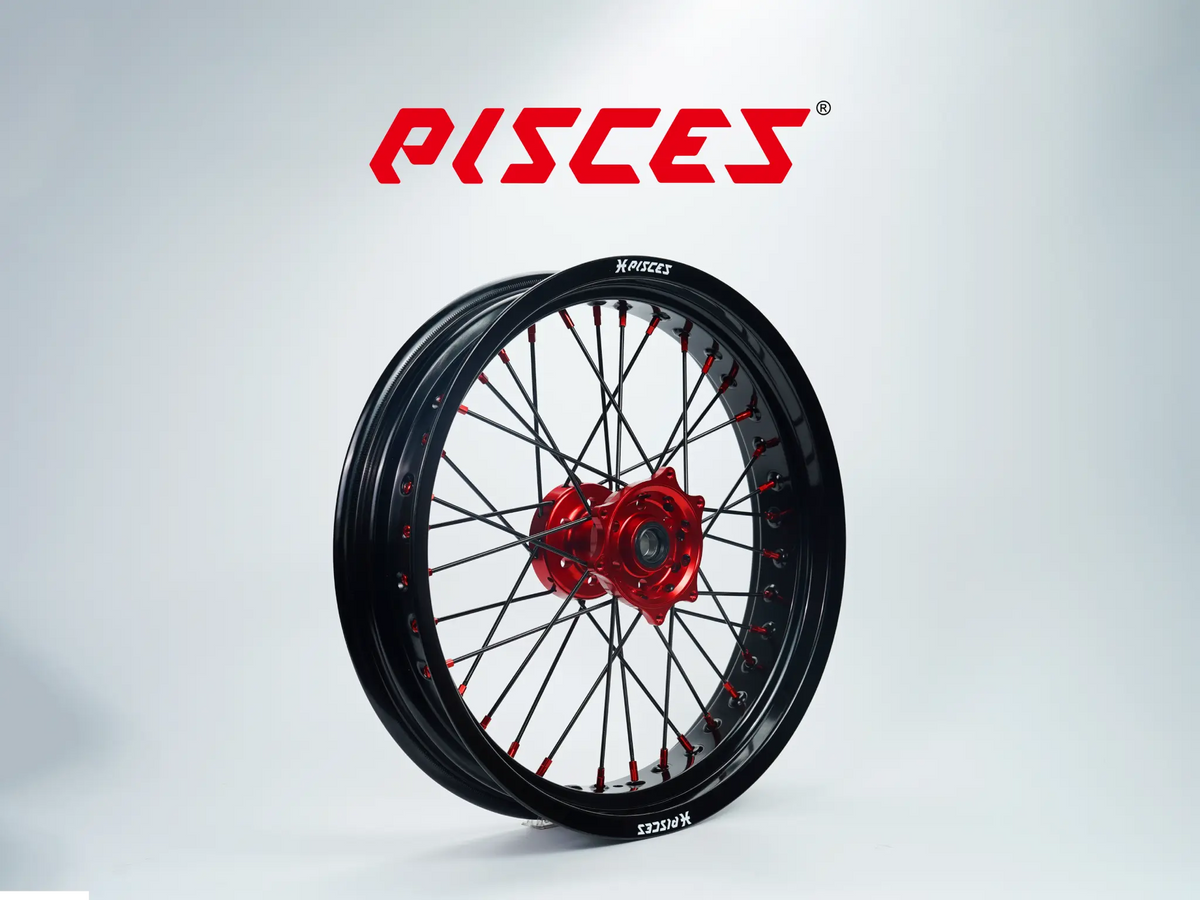 Honda CR CRF XR Single Color Supermoto wheels - black rim, red hub, black spokes, red nipples - custom color reference