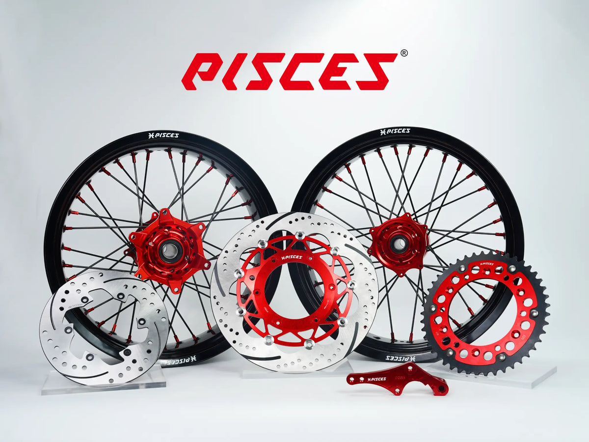 Ducati Desmo Single Color Supermoto wheels kit - black rim, red hub, black spokes, red nipples, red brake kit - custom color reference