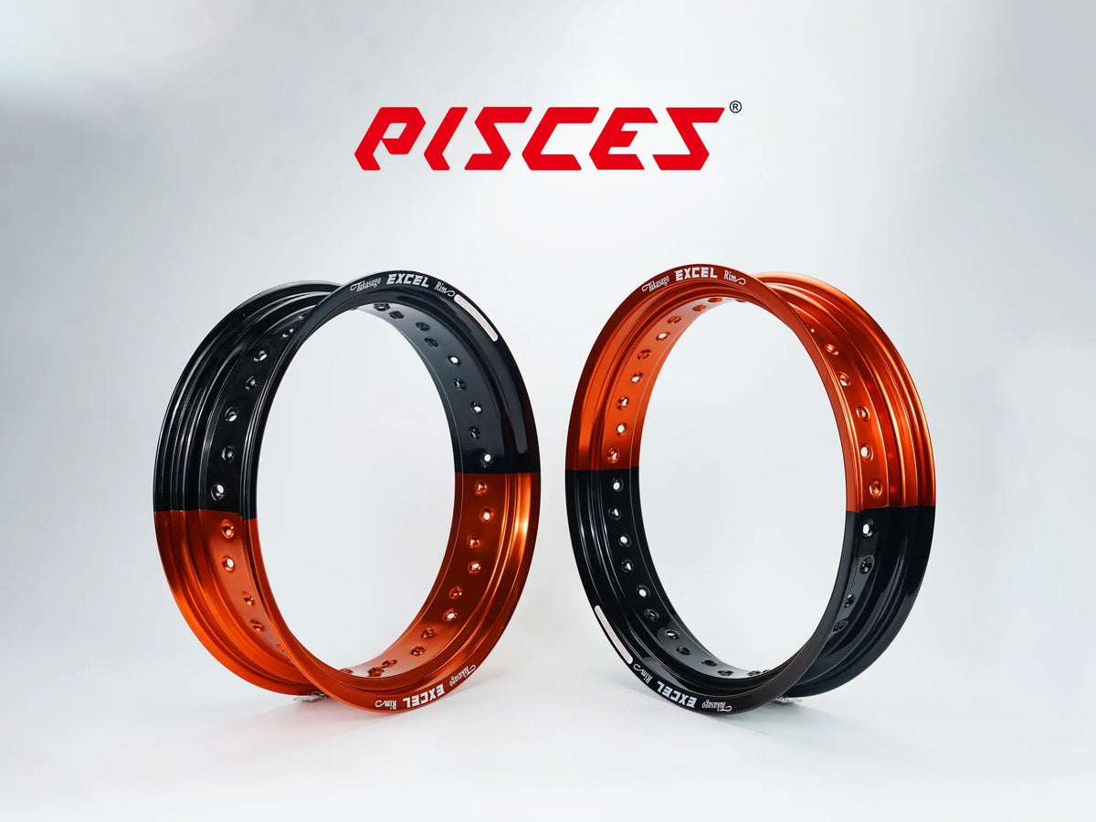 Jeu de jantes avant et arrière Excel 17 pouces bicolores noir et orange pour Supermoto.