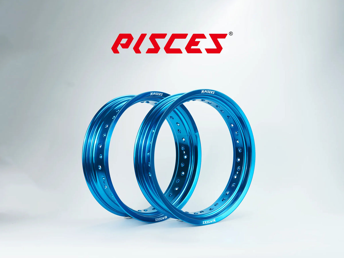 Jantes avant et arrière 17 pouces bleu clair Pisces Custom pour Supermoto.