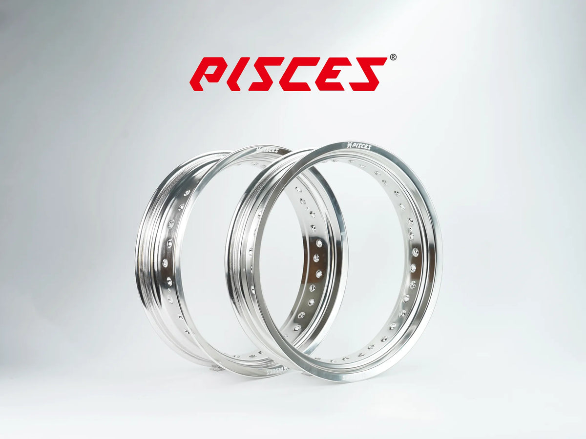 Jantes avant et arrière 17 pouces argentées Pisces Custom pour Supermoto.