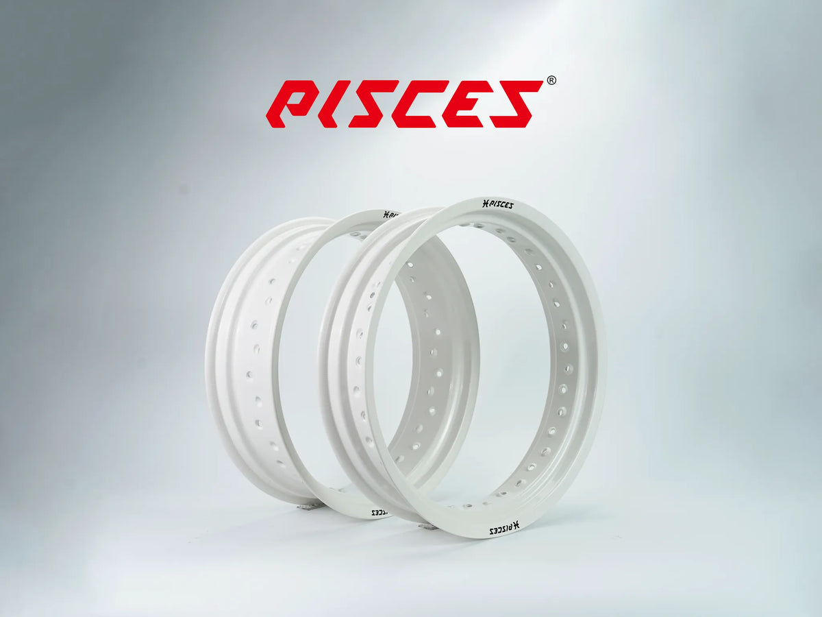 Jantes avant et arrière 17 pouces blanches Pisces Custom pour Supermoto.