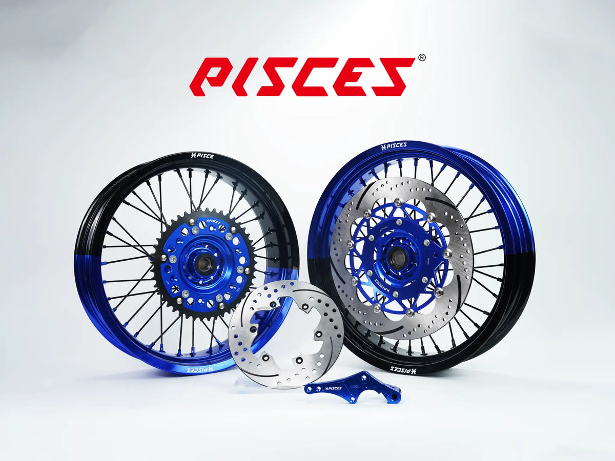 Kit de roues Supermoto Suzuki RM-Z DR-Z RM Deux Couleurs — jante bleue et noire avec moyeu bleu et kit de freinage bleu — référence de couleur personnalisée