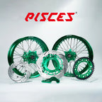 Kit de roues Supermoto KTM SX-F Couleur Unique — jante vert, moyeu vert, rayons argentés, écrous verts, kit de freinage vert — référence de couleur personnalisée