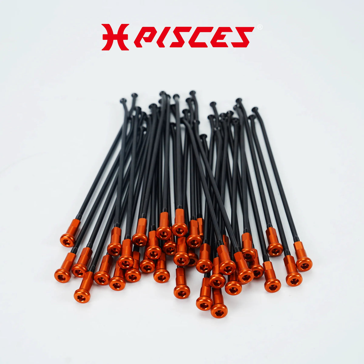 Jeu de rayons noirs et écrous orange Pisces Custom pour Supermoto, MX et Enduro.