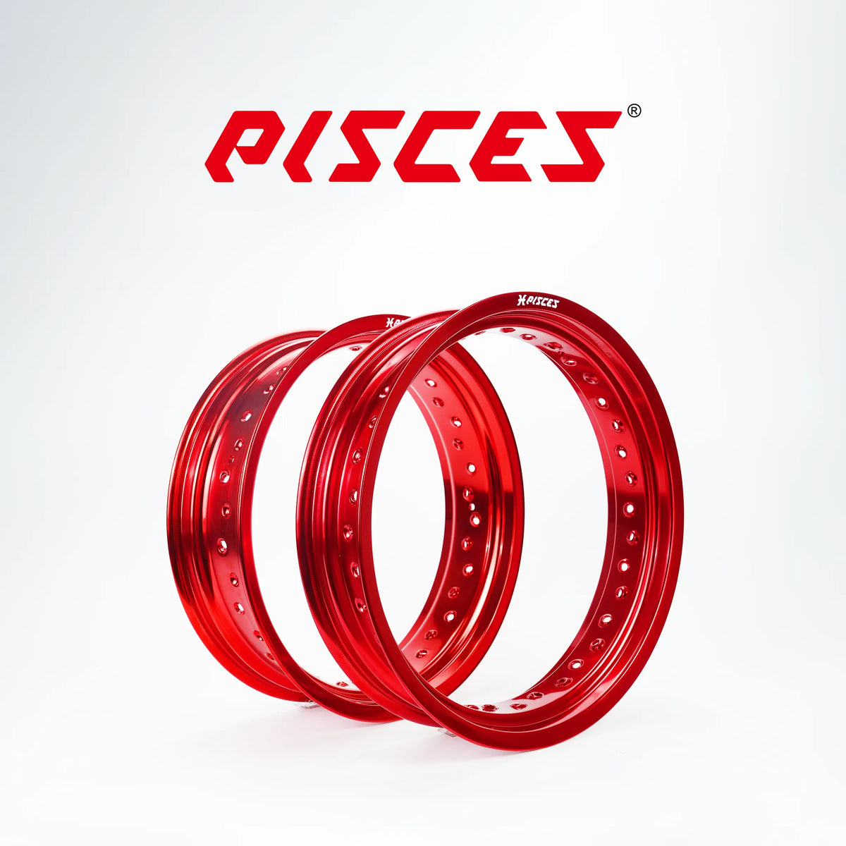 Jeu de jantes avant et arrière 17 pouces rouges Pisces Custom pour Supermoto