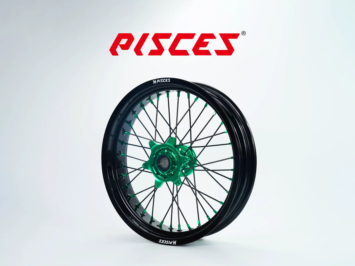 Husaberg FC FE FX TE Single Color Supermoto wheels - black rim, green hub, black spokes, green nipples - custom color reference
